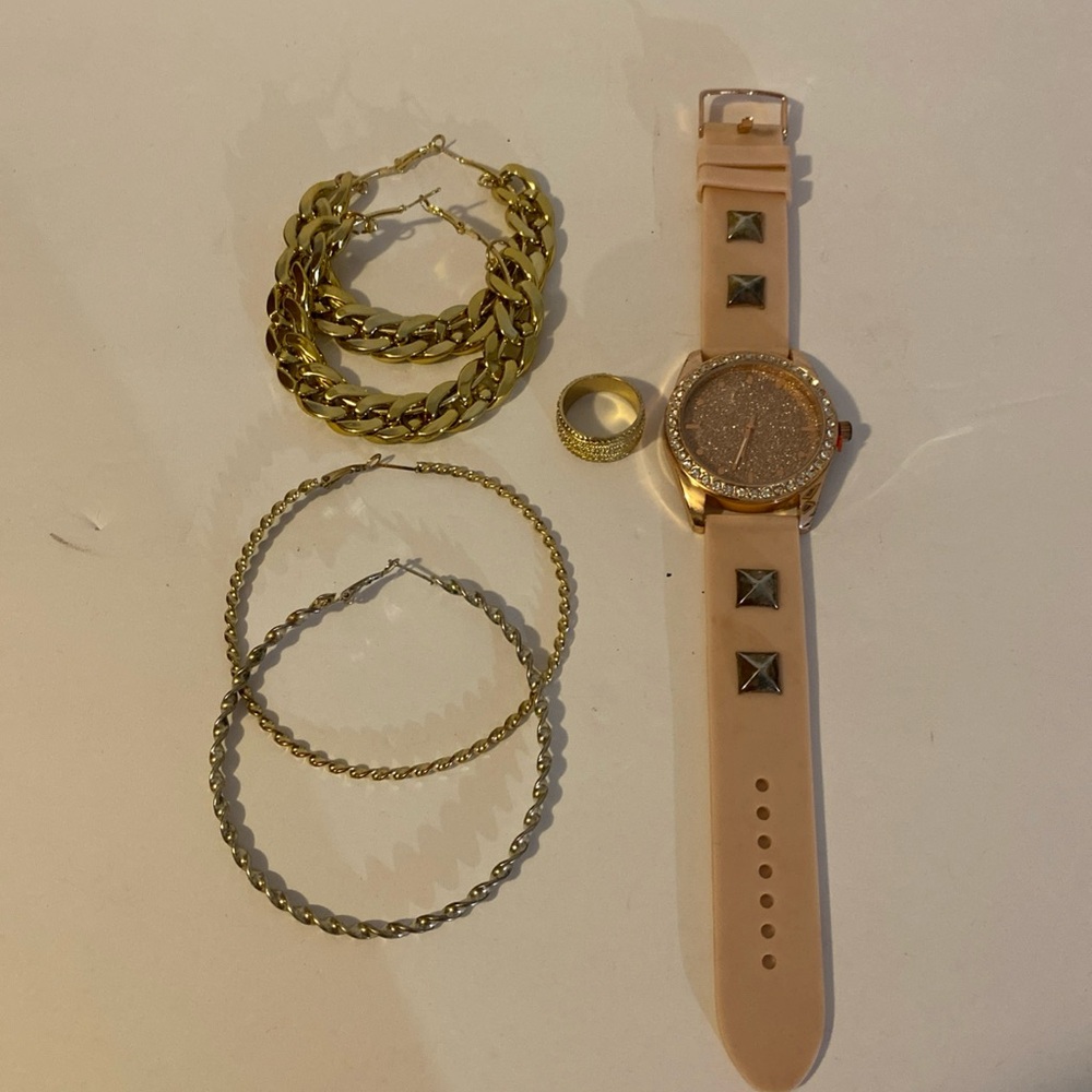 costume jewelry lot Watch, Ring, Earrings